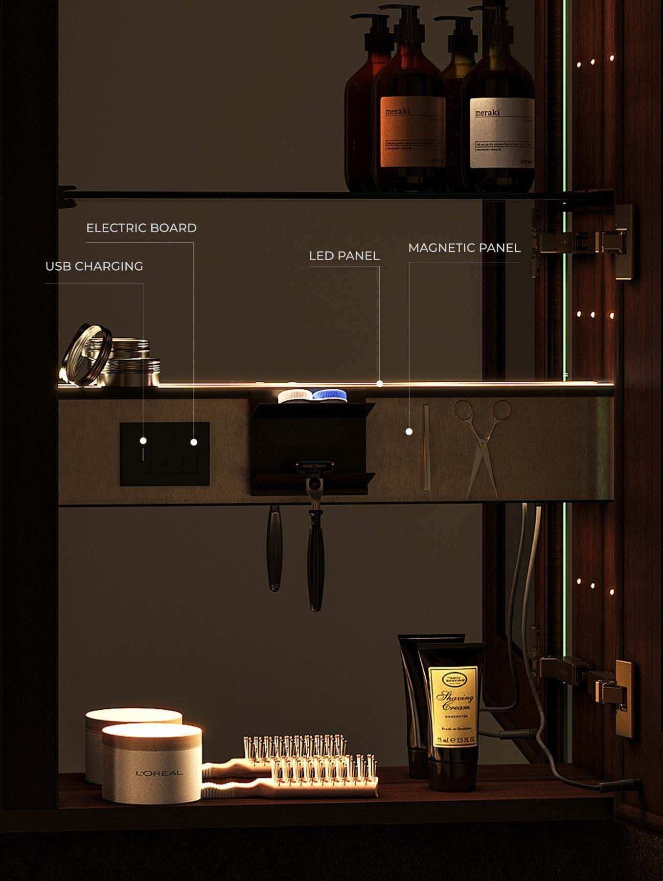 Inside a Tydis mirror cabinet