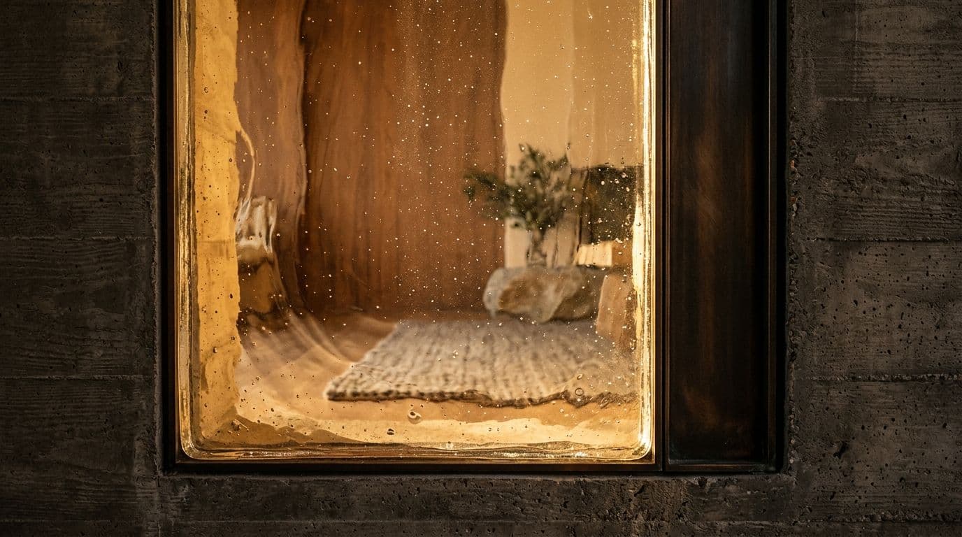 Hand-poured artisan-cast architectural glass embedded in concrete